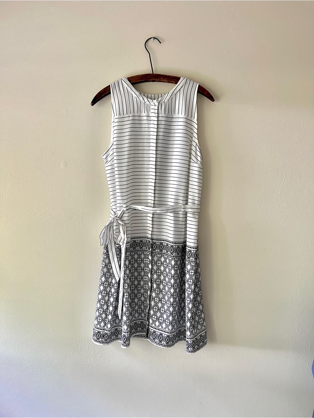 a new day White and Black Striped Midi Dress with Patterned Hem
